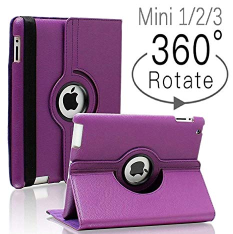 iPad Mini 1/2/3 Case - 360 Degree Rotating Stand Smart Cover Case with Auto Sleep/Wake Feature for Apple iPad Mini 1 / iPad Mini 2 / iPad Mini 3 (Purple) …