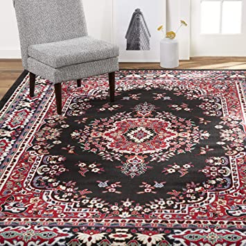 Home Dynamix Premium Sakarya Traditional Medallion Border Area Rug, Black, 5'2"x7'4" Rectangle