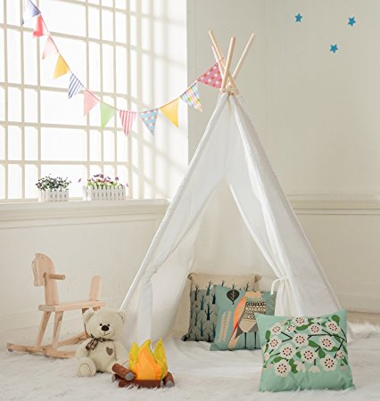 DalosDream Kids Teepee Tent -100% Natural Canvas Children Tent with Mat
