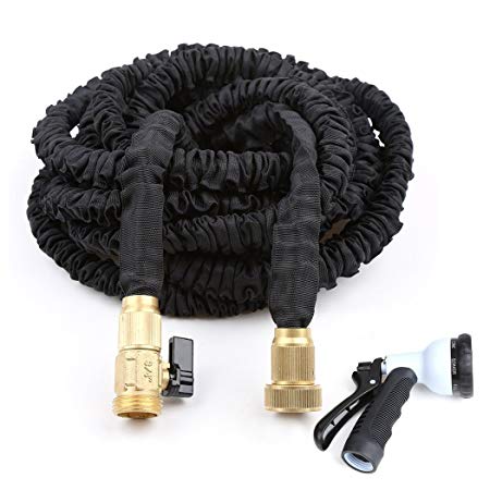 Crenova 100 Feet Expandable Garden Hose Compatible with 3/4 inch Sprayer Nozzle with Complete Brass Connector and Solid Brass Ends - Double Latex Core - Extra Strength Fabric (Spray Gun is Included)