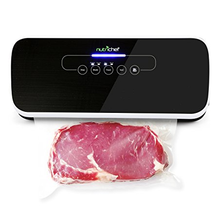 Vacuum Sealer By NutriChef | Automatic Vacuum Air Sealing System For Food Preservation w/ Starter Kit | Compact Design | Lab Tested | Dry & Moist Food Modes | Led Indicator Lights (Black)
