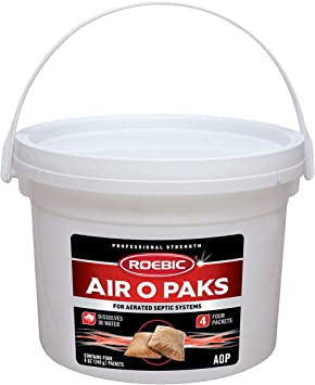 Roebic AOP Air-O-Paks for Aerated Septic Systems, Dissolves in Water to Degrade Grease, Proteins, Soaps and Chemicals, Contains Four 8-Ounce Packets