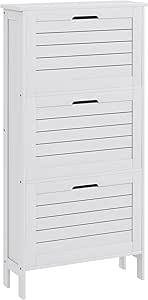 HOMCOM Narrow Shoe Storage Cabinet for Entryway with 3 Flip Drawers, Slim Shoe Rack Organizer with Louvered Doors for 6 Pairs of Shoes, White