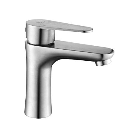 HOMELODY Bathroom Faucet Single Handle 1 Hole Deck Mounted Commercial 304 Stainless Steel Lavatory Bathroom Faucets Brushed Nickel, Hot and Cold Water Vanity Sink Faucet SD0104US