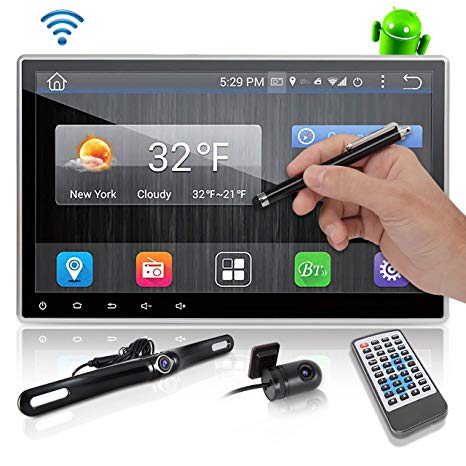 Android Stereo Receiver Double Din - DVR Car Dash Cam System with Backup Camera, 10” Touchscreen LCD, WiFi, Bluetooth Wireless, DVD Player, GPS Navigation, USB Slot and AM FM Radio - Pyle PLDAND110