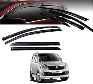 ROSHNEER Compatible Car Rain Wind Door Visor Side Window Deflector for Maruti Suzuki Wagon R 2010-2018 Models - Black Color (Pack of 4)