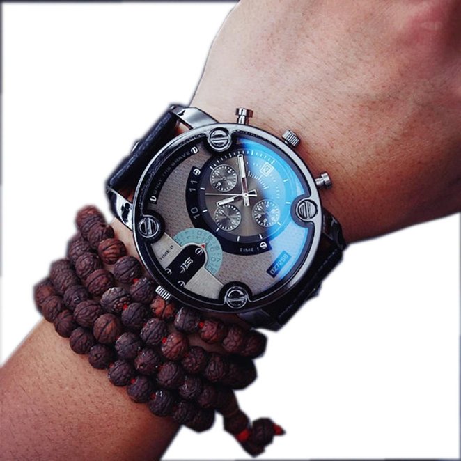 Creazy® Fashion Luxury Mens Analog Sport Steel Case Quartz Leather Wrist Watch