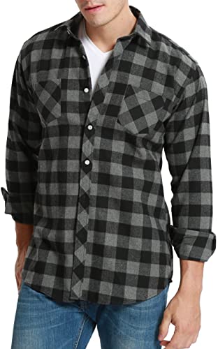 Dioufond Plaid Flannel Shirts for Men Long Sleeve Buffalo Plaid Shirts