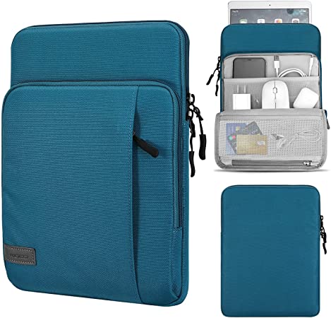 MoKo 9-11 Inch Tablet Sleeve Bag Carrying Case with Storage Pockets Fits iPad Pro 11 2021/2020, iPad 9th 8th 7th Generation 10.2, iPad Air 4 10.9, iPad 9.7, Galaxy Tab A 10.1 - Peacock Blue