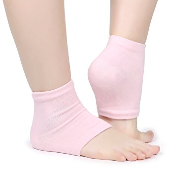 Fantcen Moisturizing Silicone Gel Heel Socks Open Toe Socks for Dry Hard Cracked Heels, 2 Pairs (Grey and Pink)