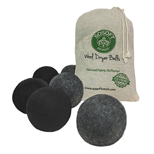 SoSoft Wool Dryer Balls 100% Premium So Soft Wool Dryer Balls XXL Hand Made in Nepal All Natural Eco Friendly All Natural Fabric Softener (Black and Gray)