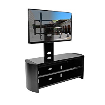 Kanto OASIS 50 Plus AV Component Stand With TV Mount For 37 to 70-Inch Displays, Tempered Glass Shelves, Black