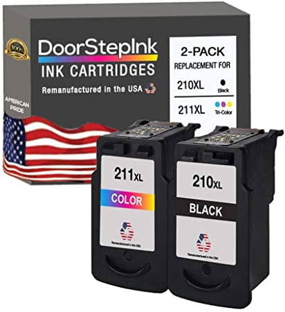 DoorStepInk Remanufactured in The USA Ink Cartridge Replacements for Canon PG-210XL CL-211XL 210 XL 211 XL Black Color 2PK for Canon Pixma iP2700 MP250 MP490 MX330 MX410