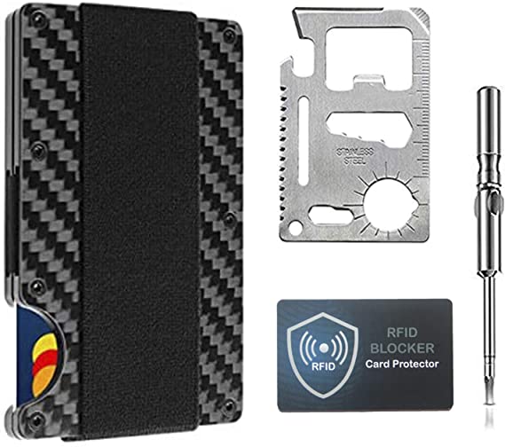 Minimalist Carbon Fiber Wallet, Slim Wallet & RFID Blocking Front Pocket Wallet - Credit Card Holder (Slim) (Slim)