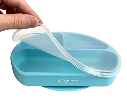 Otterlove Silicone Baby Plate with Cover and Suction Base | 100% Platinum Pure LFGB Silicone with NO Fillers | BPA Free | Fits Most Highchair Trays | Feeding Dish for Babies & Toddler