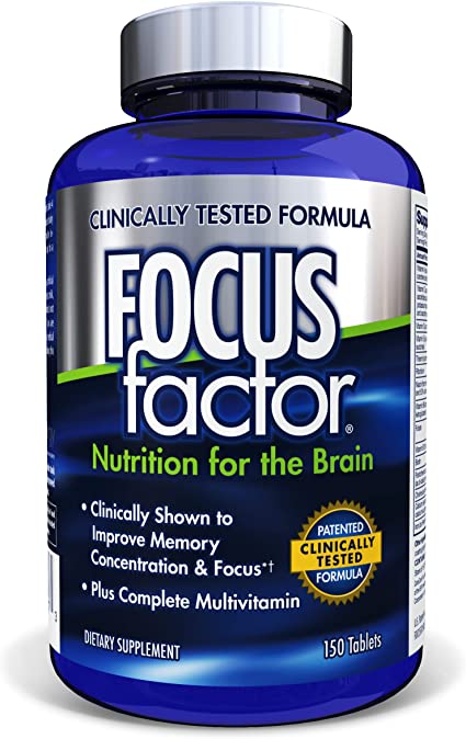 Focus Factor Nutrition for The Brain, Improved Memory & Concentration Brain Supplement, Complete Multivitamin with Vitamins B6, B12, D, Bacopa Monnieri & Tyrosine, 150 Count