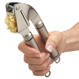 Qlty First Stainless Steel Professional Garlic Press Crusher Complete Bundle - Includes Silicone Peeler Cleaning Brush and Garlic Recipe Ebook