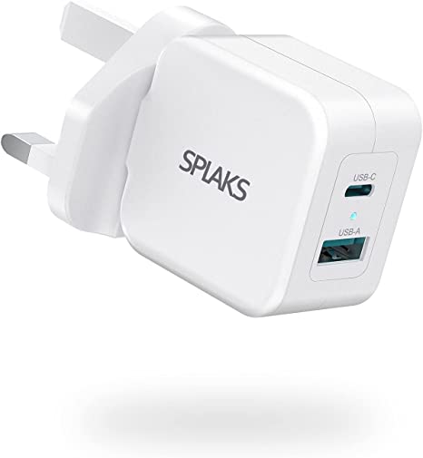USB C Charger Plug, SPLAKS Mini 20W Dual Port PD Fast Charger, USB 18W QC 3.0 Charger, Type C Wall Charger Adapter for iPhone 12/12 Mini/12 Pro/12 Pro Max/11/XR, Galaxy, Pixel, iPad Pro and More