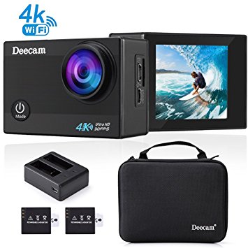 Deecam 4K Action Camera 16MP HD Wifi Waterproof Sports DV Camcorder with 170° Ultra Wide-Angle Lens and 2 inch LCD Screen, 2 Pcs Rechargeable Batteries and Portable Package Included