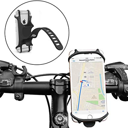 Ailun Bike Silicone Strap Mount Holder,Adjustable Bicycle Motorcycle Phone Mount Handlebar Rack Compatible iPhone 8/7,8/7Plus,Galaxy Note 8/9/S9/S9 ,and all 4-6 Inch Smartphones[Black]