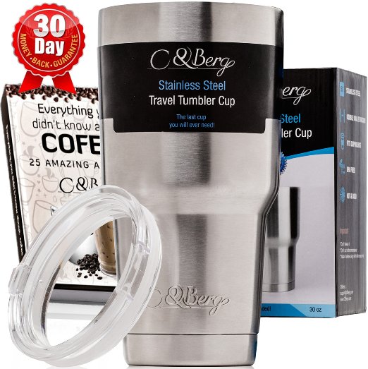 1DAY SALE C&Berg Stainless Steel Travel Tumbler 30 Oz Cup, Double Wall Insulation Ice Cold Cooler Mug Vacuum Insulated Lid, Keep Beverage Hot, No Sweat BPA Free Thermal Drinkware Thermos, Coffee Ebook