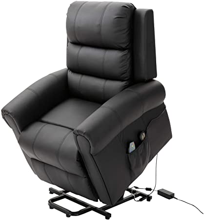 HOMCOM Heated Vibrating Massage Recliner Power Lift Chair with Remote, Black Faux Leather