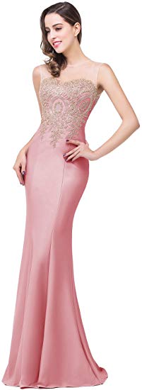 Babyonline Mermaid Evening Dress for Women Formal Lace Appliques Long Prom Dress