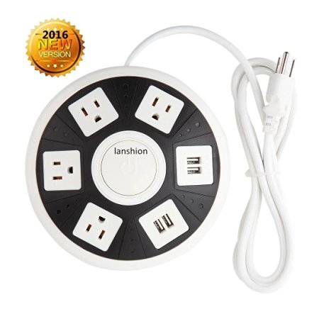 Power Strip, Lanshion Smart 4-Outlet with 4-USB UFO Shape Surge Protector Power Socket with 6.5 ft Cord (Black and White)