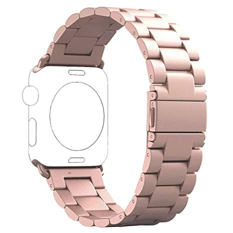 PUGO TOP Compatible with 42mm 44mm Stainless Steel Metal Apple Watch Band Series 4/3/2/1 Men Women Iwatch Link Bracelet Band. (42mm/44mm, Series 4 Gold)