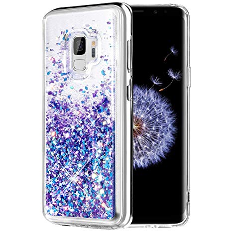 Caka Galaxy S9 Case, Galaxy S9 Glitter Case Liquid Series Luxury Fashion Bling Flowing Liquid Floating Sparkle Glitter Soft TPU Case for Samsung Galaxy S9 (Blue Purple)