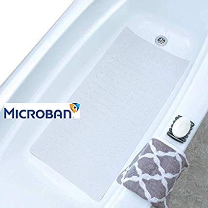 SlipX Solutions Mildew Resistant White Extra Long Rubber Bath Safety Mat Features Powerful Microban Antimicrobial Product Protection (220 Suction Cups, 36" Long, Great Non-Slip Coverage)