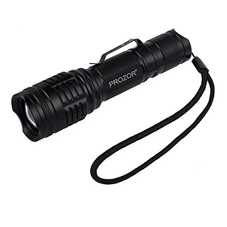 CREE LED Flashlight PROZOR Handheld Super Bright T6 LED Torch Light USB Rechargeable Camping Torch Waterproof Zoomable Flashlight with 7 Modes