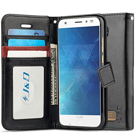 Moto Z2 Force Edition/Moto Z2 Force Case, J&D [RFID Blocking Wallet] [Slim Fit] Heavy Duty Protective Shock Resistant Flip Cover Wallet Case for Motorola Moto Z2 Force Edition/Moto Z2 Force - Black