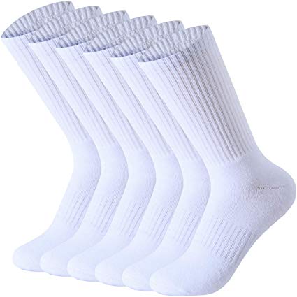 6 Pack Men's Cotton Crew Socks Heavy Cushion Moisture Wicking Athletic Casual Sock