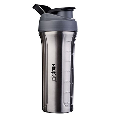 HELME Stainless Steel Protein Drink Shaker Water Bottle, Shaker Bottle - 25oz (Black)