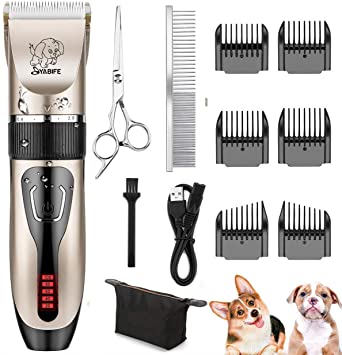 Yabife Dog Clippers, USB Rechargeable Cordless Dog Grooming Kit, Electric Pets Hair Trimmers Shaver Shears for Dogs and Cats, Quiet, Washable, with LED Display