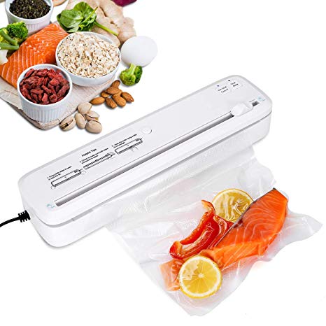 Vacuum Sealer, Automatic Vacuum Sealing Machine with Cutter for Food Saver, 3pcs Vacuum Sealer Bags(White)