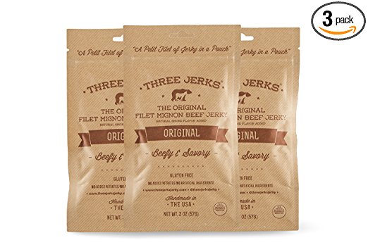 Three Jerks Gluten Free High Protein Filet Mignon Beef Jerky, Original, Pack of 3
