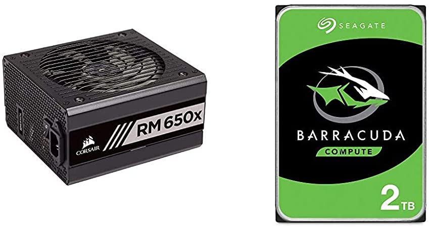 Corsair RMX Series (2018), RM650x, 650 Watt, 80  Gold Certified, Fully Modular Power Supply & Seagate Barracuda 2TB Internal Hard Drive HDD – 3.5 Inch SATA 6Gb/s 7200 RPM 256MB Cache 3.5-Inch