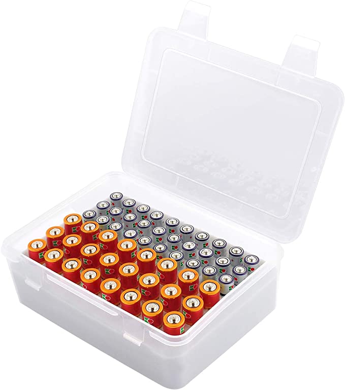 Battery Organizer Storage Box, Garage Case Holder for 24 AA, 30 AAA Batteries (Bag Not Include Batteries Pack)