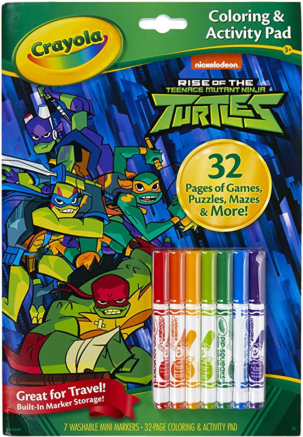 Crayola Teenage Mutant Ninja Turtles Coloring Book with Activities, 32 Pages & 7 Markers, Gift for Kids, Multi