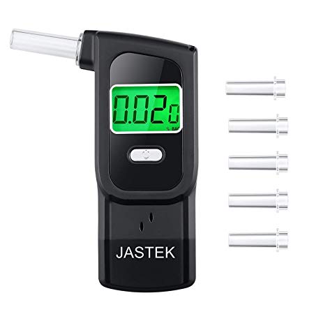 JASTEK Breathalyzer, Portable Breath Alcohol Tester, Highly-Accurate Digital Alcohol Tester LCD Screen with 5 Mouthpieces for Personal Use -Black