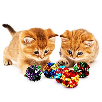 SunGrow Mylar Crinkle Balls for Cats, Unleash Your Feline's Inner Tiger, Irresistible Crinkle Sound, Get a Pudgy Kitty Back in Shape, Super Value Toy, Ideal for Senior Cat