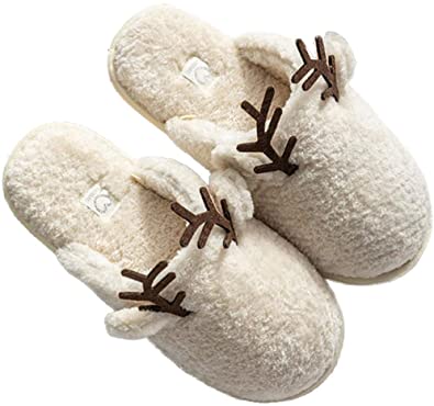 ACEVOG Women & Men Christmas Deer Plush Slippers Classic Cartoon No-Slip Memory Foam Indoor Outdoor Slip-on Shoes