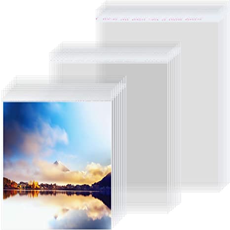 3 Mil Thick Crystal Clear Sleeves No Acid Storage Bags Transparent Sealing Bag for Art Photo Prints Framing Mats Mattes, 5 x 7 Inch, 8 x 10 Inch, 11 x 14 Inch (60)