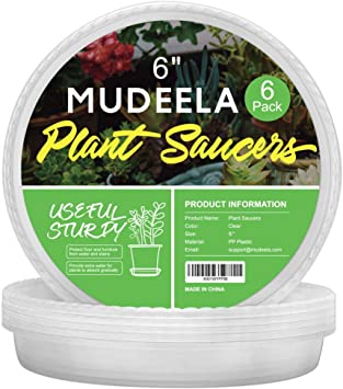 MUDEELA 6 Pack of 6 inch Plant Saucer, Durable Plastic Plant Trays for Indoors, Clear Plastic Flower Plant Pot Saucer, Made of Thicker, Stronger Plastic, with Taller Design