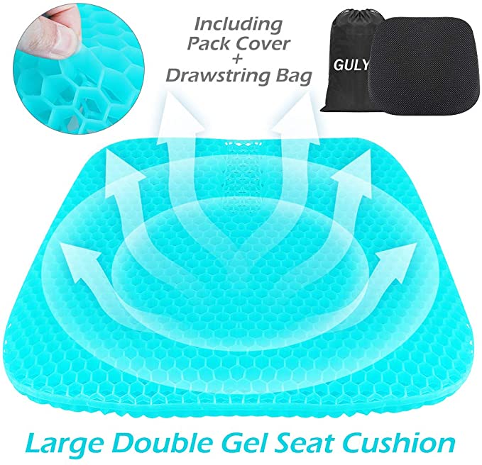 Gel Seat Cushion, Office Egg Seat Cushion for Long Sitting, Chair Pads with Large Size Double Thick Breathable Honeycomb Design, Pressure Relief, Wheelchair Car Seat Cushion for Relieves Spinal Pain