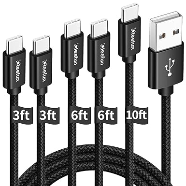 CLEEFUN Type C Cable Fast Charge, 【5-Pack, 3/3/6/6/10 ft】 C Type Charger Cable Fast Charging Cords for Samsung Galaxy S22 S21 S20 FE Ultra 5G S10 S9 Plus, PS5, Switch, LG Moto and Other Type C Charger