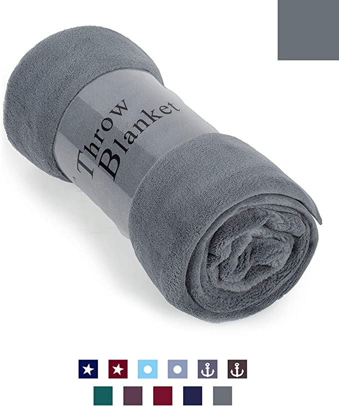 HAOK Soft Warm Grey Plush Throw Blanket for Couch – Comfortable Lightweight Fleece Travel Blanket 50” x 60”