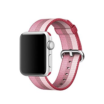 Woven Nylon Fabric Wrist Strap Replacement Band with Classic Square Stainless Steel Buckle for Apple Watch iWatch Series 1 / 2,Sport & Edition,38mm,42mm (Pink 38mm)